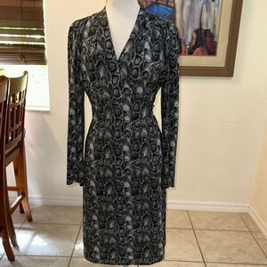 Donna Rico Black/Silver Snakeskin Patterned Long Sleeve Dress Size 10